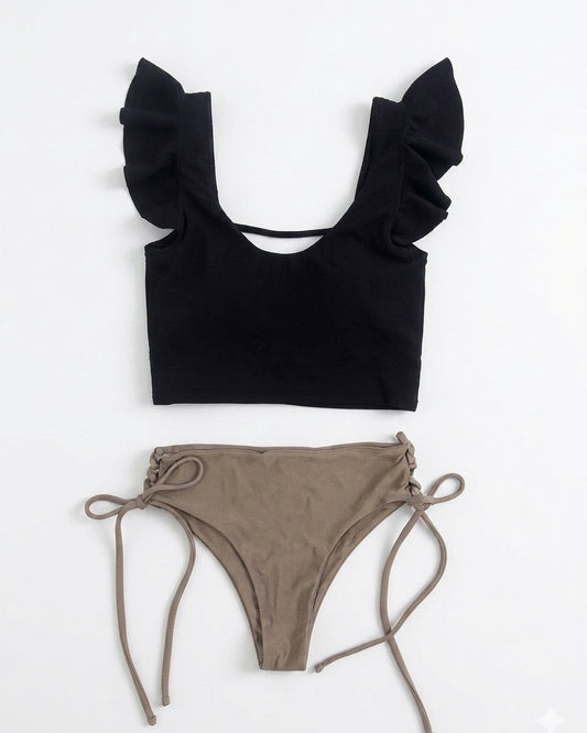 Karin Tops/Black × Allamanda Bottoms/ Latte & Green｜セットアップ