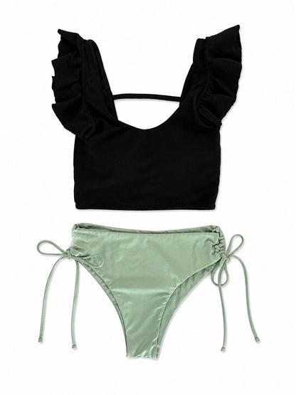 Karin Tops/Black × Allamanda Bottoms/ Latte & Green｜セットアップ