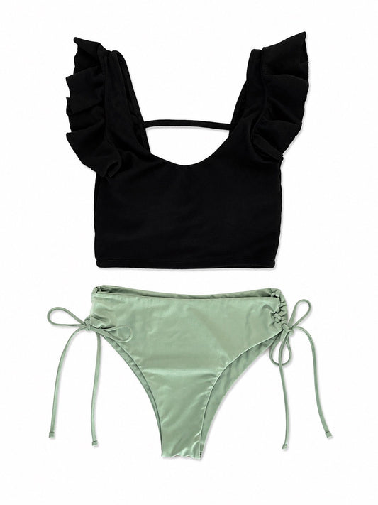 Karin Tops/Black × Allamanda Bottoms/ Latte & Green｜セットアップ